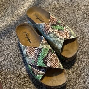 Free People Multicolor Faux Snakeskin Platform Sandals NEW
